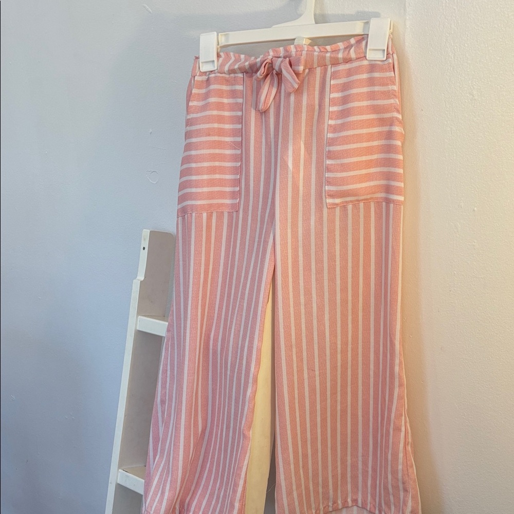 Kensie Pink and White Striped Wide-Leg Pants